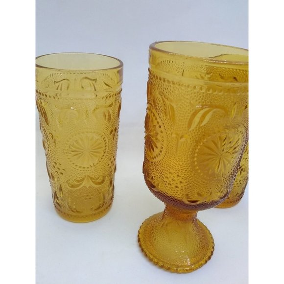 Vintage Brockway Glass American Concord Amber 2 tumblers & 1 Goblet - Picture 9 of 10